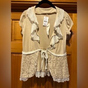 Elegant Cream Lace Trim Women's Top
